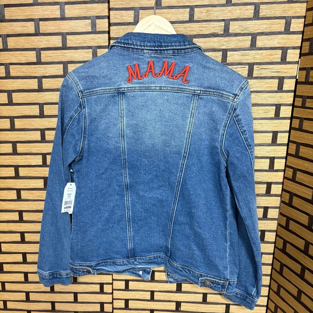Time and Tru Blue Jean Jacket with Red Embroidery
